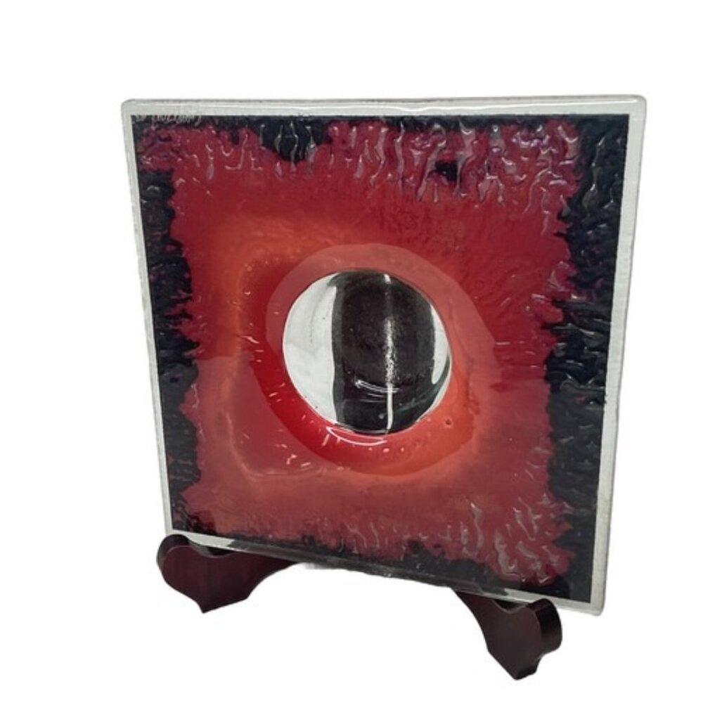 Charlton Glassworks Copper Fused Art Glass Ikebana Signed Flower Vase 2003 VTG